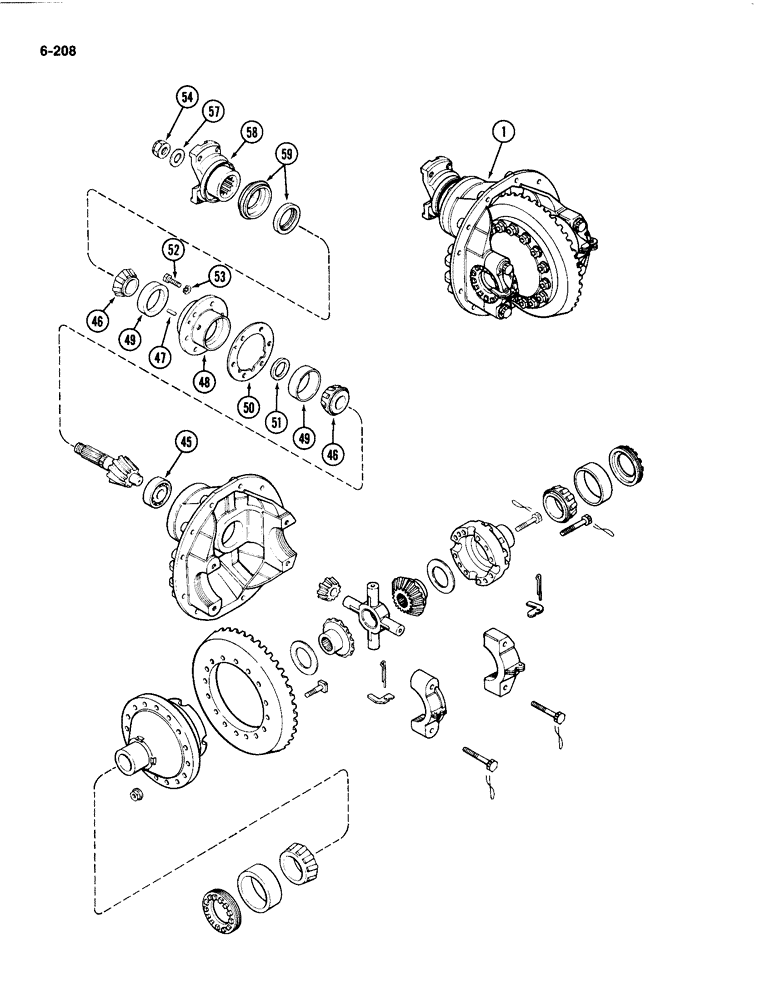 Схема запчастей Case IH 4494 - (6-208) - FRONT AXLE DIFFERENTIAL AND CARRIER, STANDARD DIFFERENTIAL, PRIOR TO AXLE SERIAL NO. 13015953 (06) - POWER TRAIN