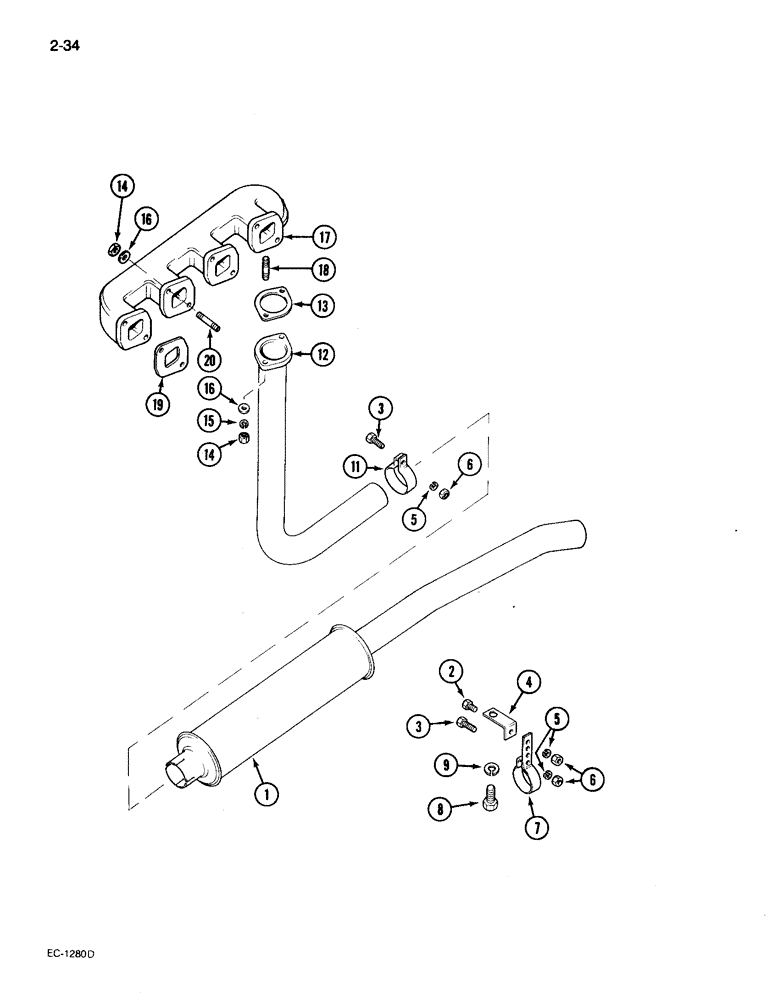 Схема запчастей Case IH 895 - (2-34) - DOWNSWEPT EXHAUST (02) - ENGINE