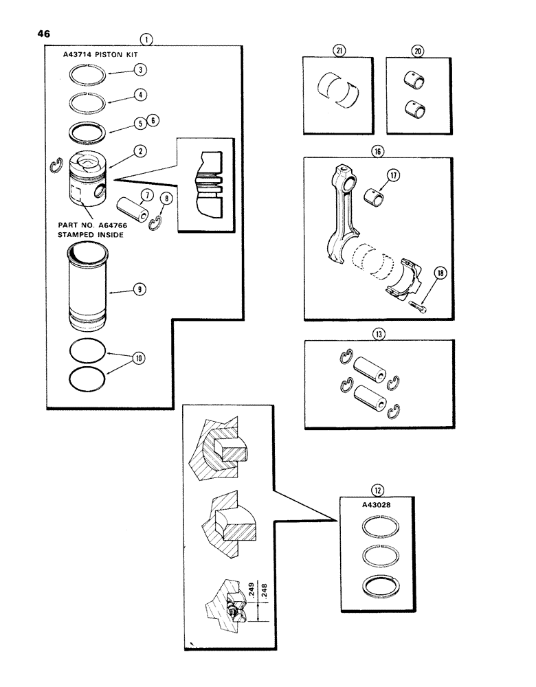 Схема запчастей Case IH 301BD - (046) - PISTON ASSEMBLY AND CONNECTING RODS, ENGINE LESS FUEL DEVICE, 301BD NATURALLY ASPIRATED ENGINES 
