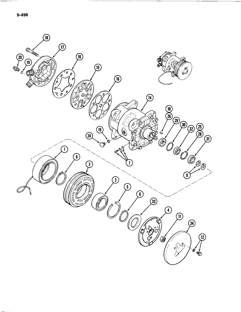 Схема запчастей Case IH 4494 - (9-496) - AIR CONDITIONING, COMPRESSOR ASSEMBLY (09) - CHASSIS/ATTACHMENTS