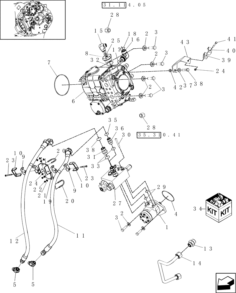 Схема запчастей Case IH 9230 - (35.910.05[01]) - FIXED SPEED - FEEDER/HEADER DRIVE HYDRAULICS (35) - HYDRAULIC SYSTEMS