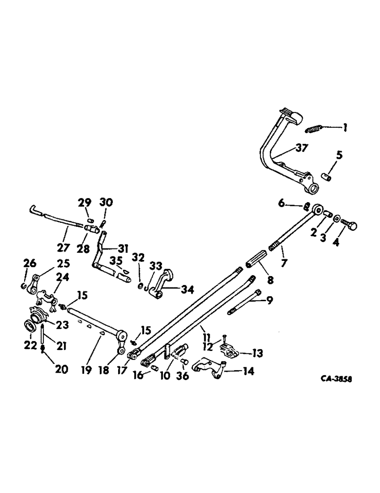 Схема запчастей Case IH 1568 - (07-04) - DRIVE TRAIN, CLUTCH CONTROLS AND TRANSMISSION BRAKE (04) - Drive Train