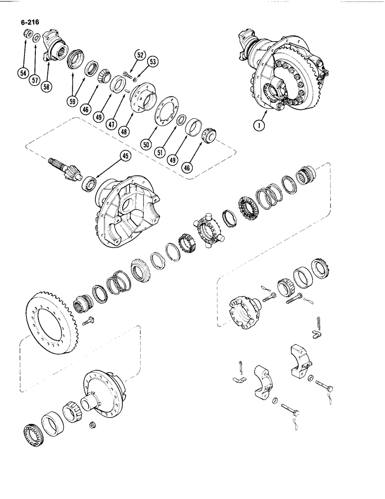 Схема запчастей Case IH 4494 - (6-216) - FRONT AXLE DIFFERENTIAL AND CARRIER, NO SPIN DIFFERENTIAL, PRIOR TO AXLE SERIAL NO. 13015953 (06) - POWER TRAIN