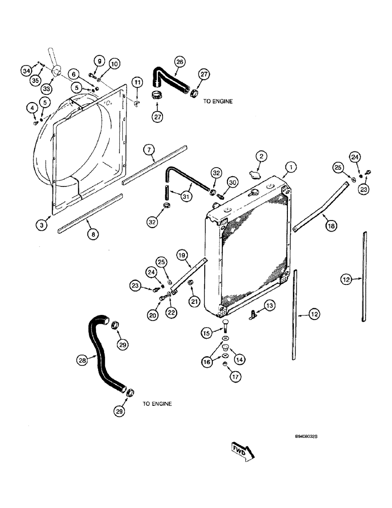 Схема запчастей Case IH 2166 - (2-02) - RADIATOR AND FAN SHROUD, PRIOR TO COMBINE P.I.N. JJC0180000 (01) - ENGINE