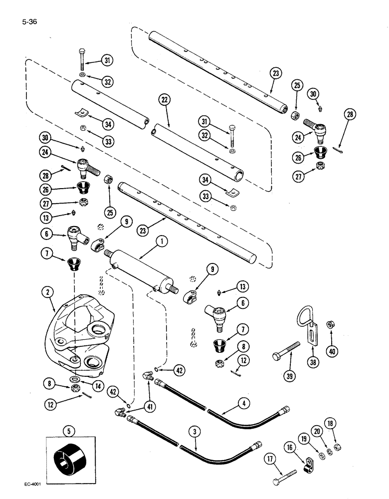 Схема запчастей Case IH 1680 - (5-036) - STEERING CYLINDER AND TIE ROD, POWER GUIDE AXLE (04) - STEERING