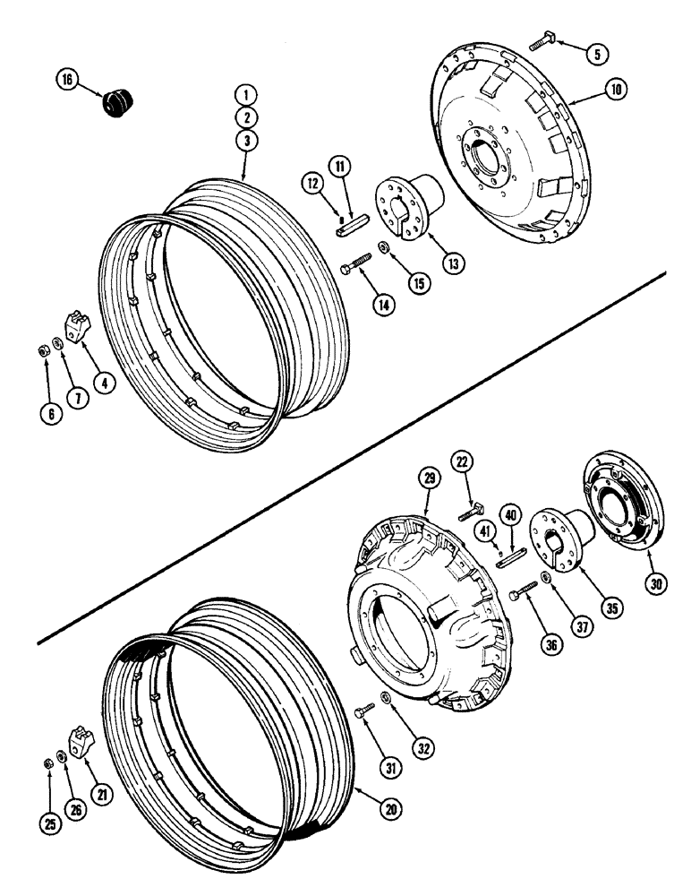 Схема запчастей Case IH 1896 - (6-208) - REAR WHEELS, WITH 38" (965 MM) AND 42" (1067 MM) RIMS, USED WITH 3-1/2" (89 MM) DIAMETER AXLE (06) - POWER TRAIN