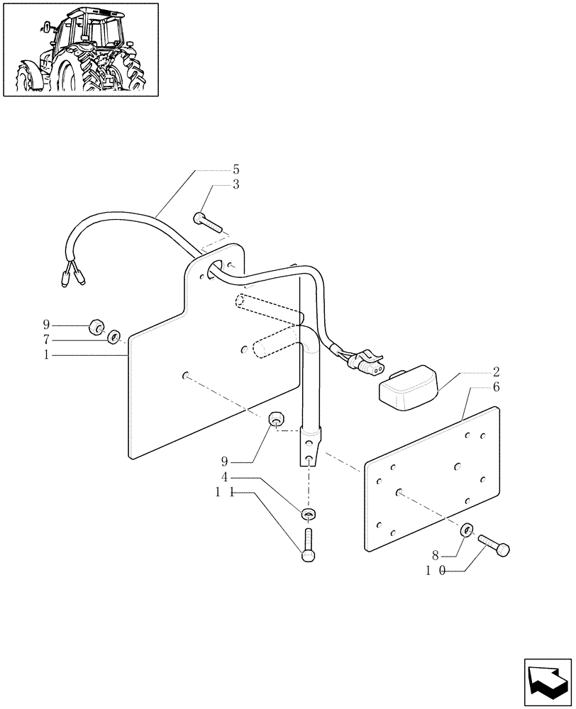 Схема запчастей Case IH PUMA 165 - (1.98.3/01) - (VAR.965) LICENSE PLATE LAMP & SUPPORT, MOUNTING ON MUDGUARD (10) - OPERATORS PLATFORM/CAB