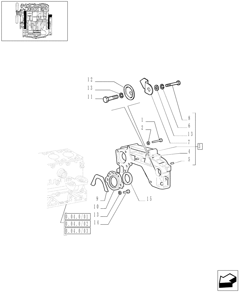 Схема запчастей Case IH JX90 - (0.04.3/01[02]) - COVERS & GASKETS, REAR (01) - ENGINE
