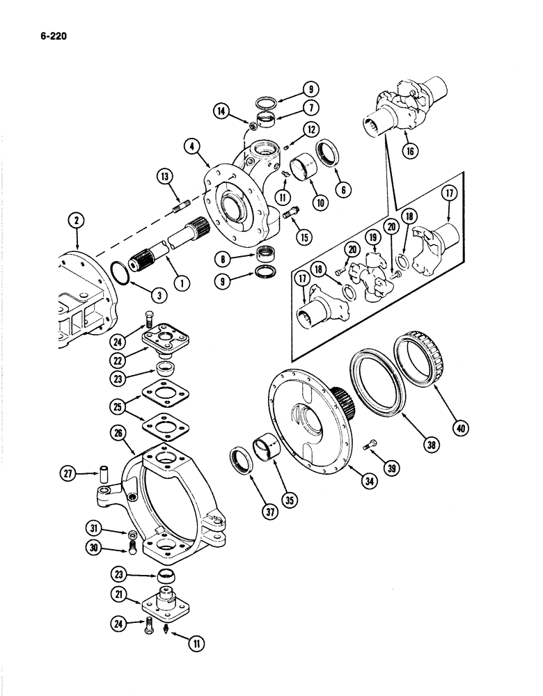 Схема запчастей Case IH 4894 - (6-220) - REAR AXLE ASSEMBLY PRIOR TO P.I.N. 8865170, LEFT TRUNNION, SPINDLE AND SHAFT (06) - POWER TRAIN