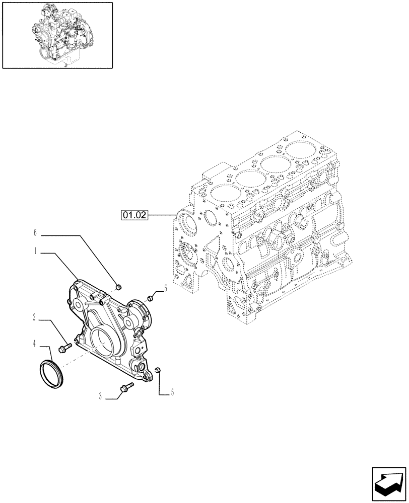 Схема запчастей Case IH WDX1002S - (01.04[02.2]) - CRANKCASE COVERS, FRONT (01) - ENGINE