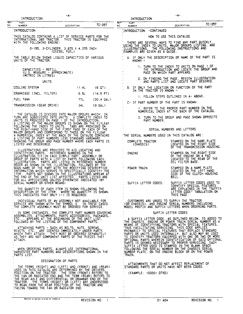 Схема запчастей Case IH 385 - (01-04) - INTRODUCTION - FLUID CAPACITIES AND SERIAL NUMBER LOCATIONS (00) - GENERAL