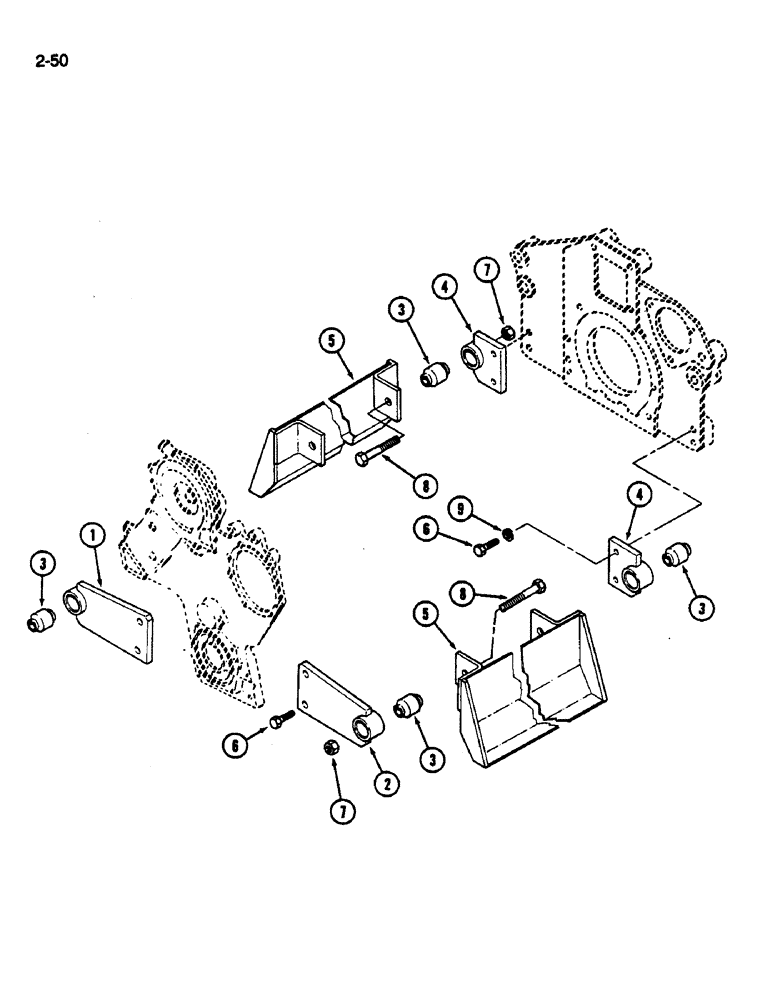 Схема запчастей Case IH 1822 - (2-50) - ENGINE SUPPORTS AND GUARD BRACKETS, D466 AND GREATER THAN 1DT466C DIESEL ENGINE (01) - ENGINE