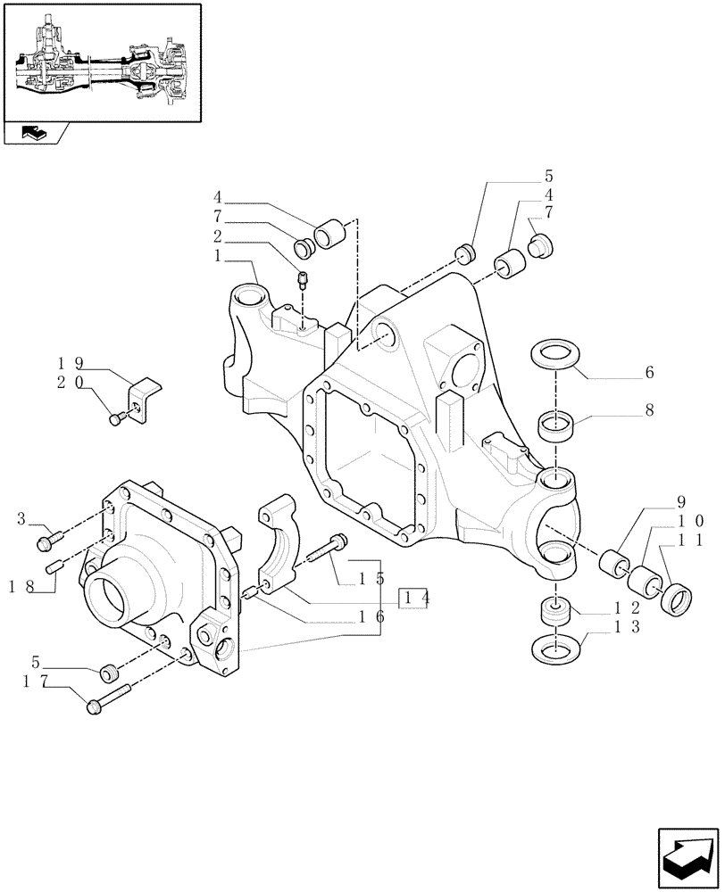 Схема запчастей Case IH FARMALL 105V - (1.40.0/01) - STANDARD FRONT AXLE WITH ELECTROHYDR. DIFF. LOCK LESS FRONT BRAKES (40 KM/H) - BOX (04) - FRONT AXLE & STEERING