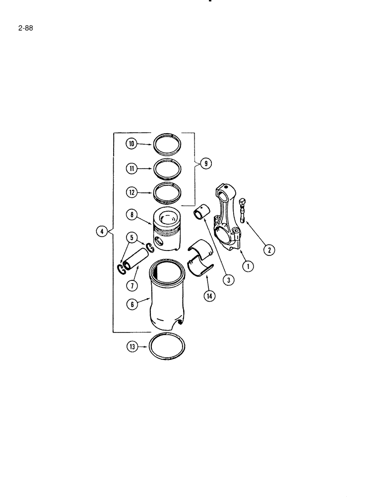 Схема запчастей Case IH 5000 - (2-88) - CONNECTING RODS, PISTONS AND SLEEVES, D-239 DIESEL ENGINE (02) - ENGINE