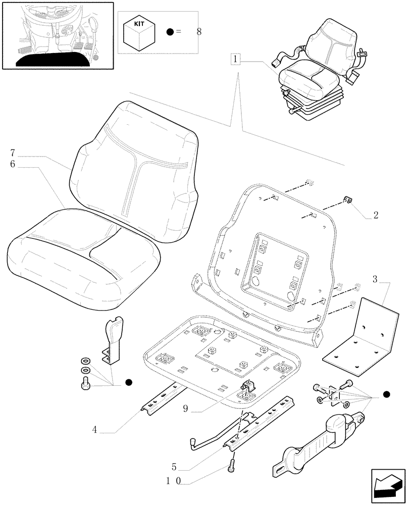 Схема запчастей Case IH JX1070N - (1.92.85/02A[01]) - (VAR.197) CASE SEAT, WITH BELTS, WITHOUT SWITCH - W/CAB - BREAKDOWN - C5644 (10) - OPERATORS PLATFORM/CAB