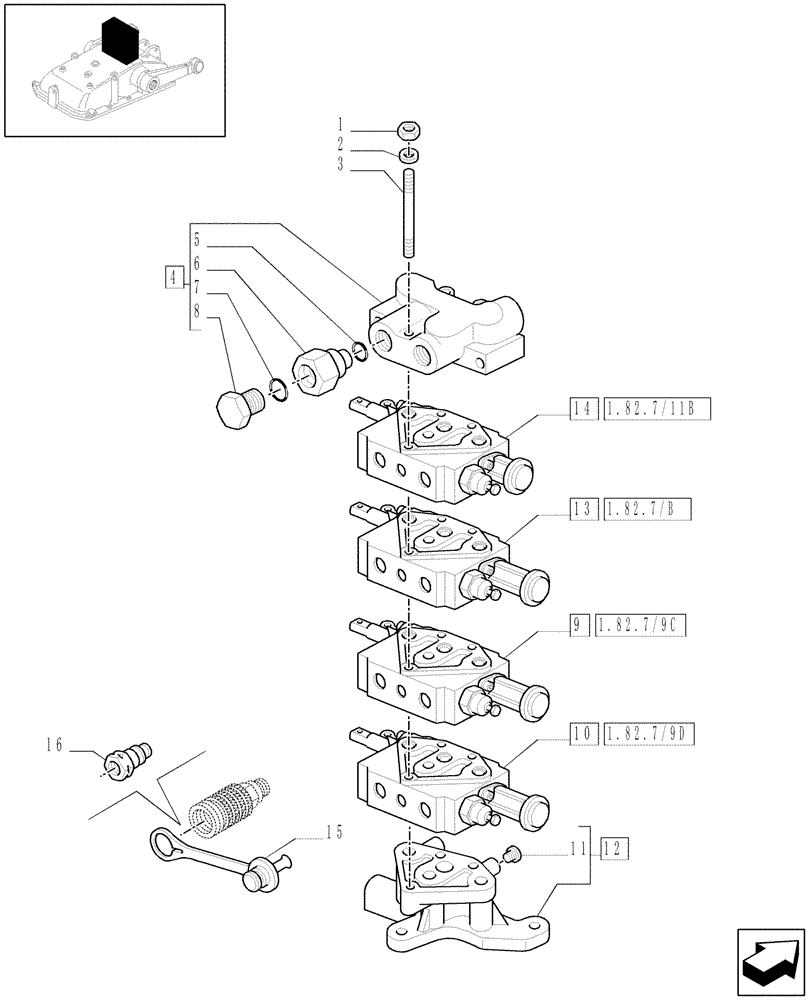 Схема запчастей Case IH JX1070C - (1.82.7/11[04]) - (VAR.165) 4 REMOTE VALVES FOR MDC - CONTROL VALVES - D5484 (07) - HYDRAULIC SYSTEM