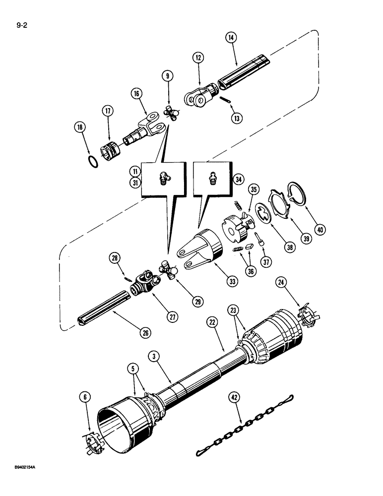 Схема запчастей Case IH 3206 - (9-02) - IMPLEMENT INPUT SHAFT (09) - CHASSIS/ATTACHMENTS