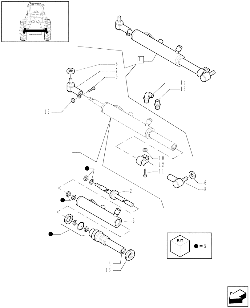 Схема запчастей Case IH MAXXUM 100 - (1.41.0/01[03]) - 2WD HEAVY DUTY FRONT AXLE - HYDRAULIC STEERING CYLINDER (VAR.330407) (04) - FRONT AXLE & STEERING