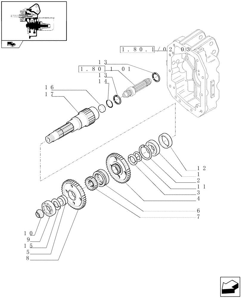 Схема запчастей Case IH PUMA 195 - (1.80.1/02[01]) - (VAR.336) POWER TAKE-OFF 1000E/1000 RPM - SHAFT AND GEARS (07) - HYDRAULIC SYSTEM
