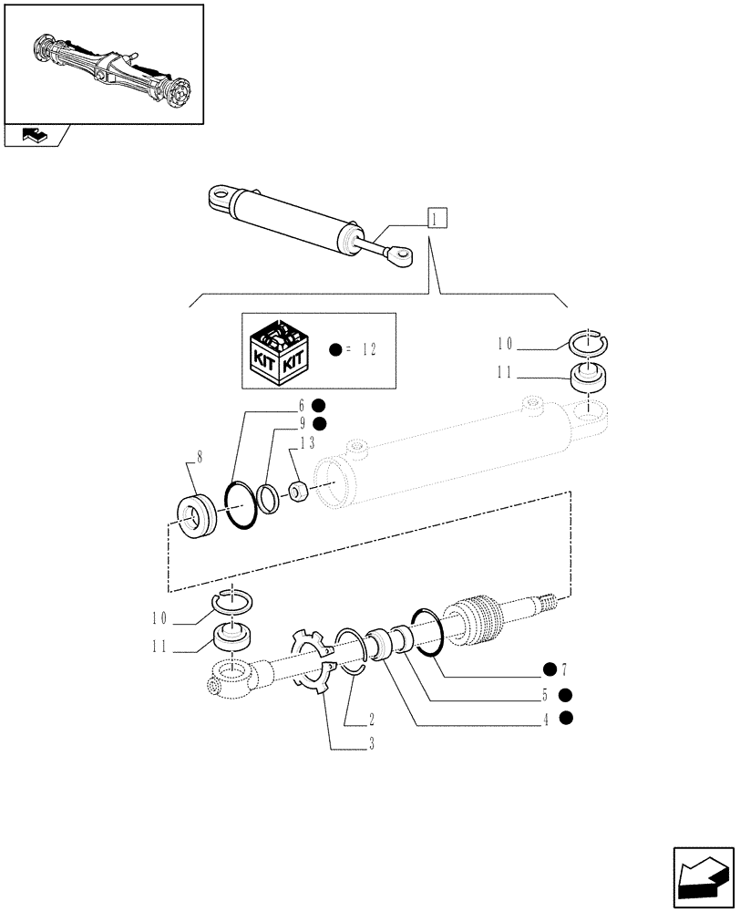 Схема запчастей Case IH FARMALL 80 - (1.40.1/12A) - HYDRAULIC STEERING CYLINDER - BREAKDOWN (04) - FRONT AXLE & STEERING