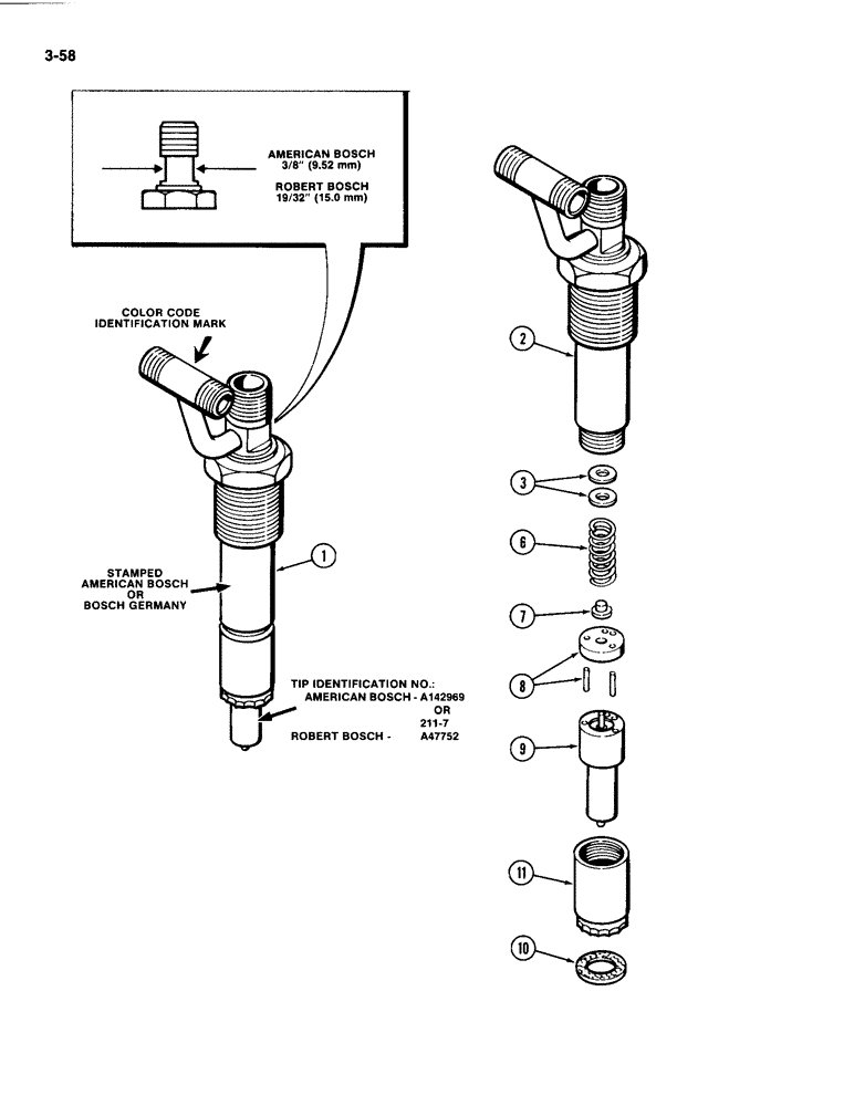 Схема запчастей Case IH 4494 - (3-058) - FUEL INJECTOR NOZZLE, 504BDT DIESEL ENGINE, RED COLOR CODE INDENTIFICATION (03) - FUEL SYSTEM