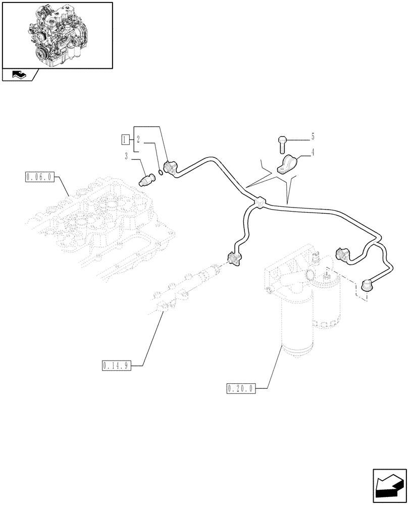 Схема запчастей Case IH MAXXUM 130 - (0.20.4) - INJECTION EQUIPMENT - PIPING (STD + VAR.330003-332115) (01) - ENGINE