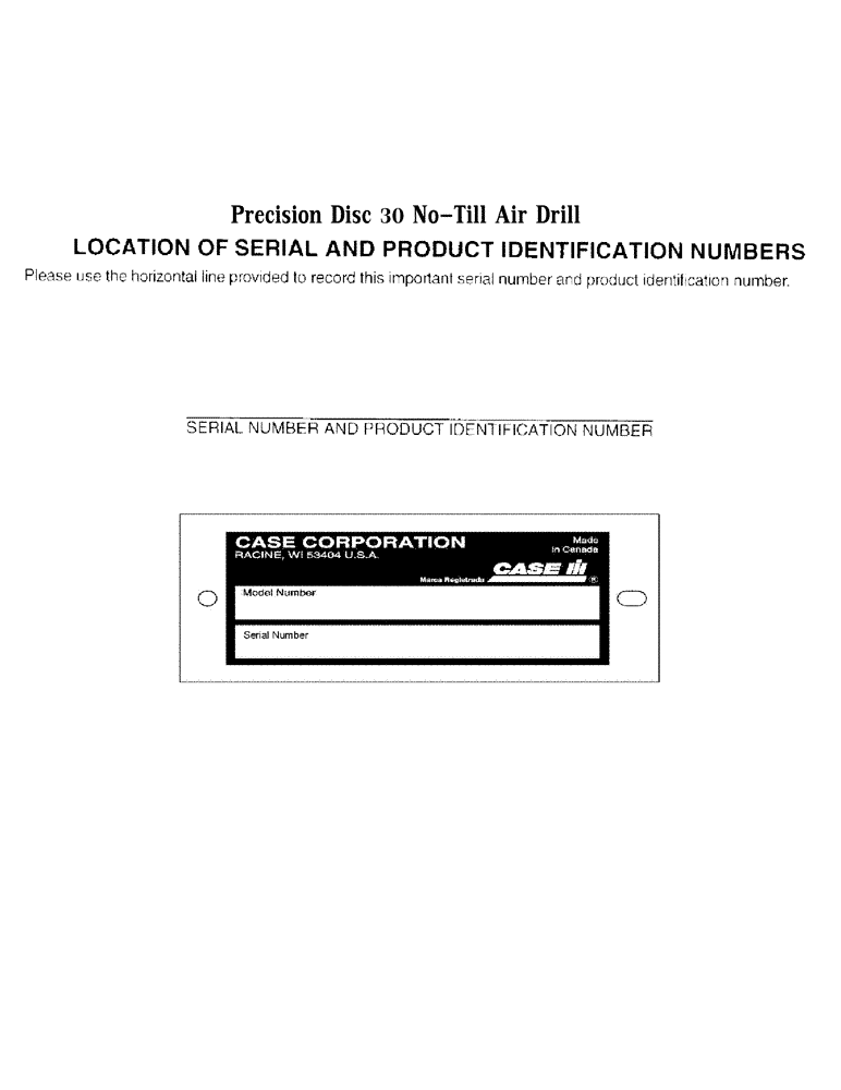 Схема запчастей Case IH 30 - (00.000.02) - LOCATION OF SERIAL AND PRODUCT IDENTIFICATION NUMBERS (00) - GENERAL & PICTORIAL INDEX