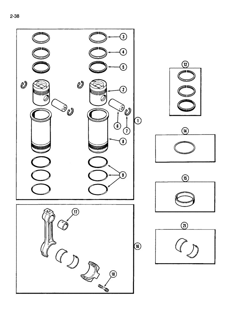 Схема запчастей Case IH 3594 - (2-038) - PISTON AND SLEEVE ASSEMBLY, 504BDT DIESEL ENGINE (02) - ENGINE