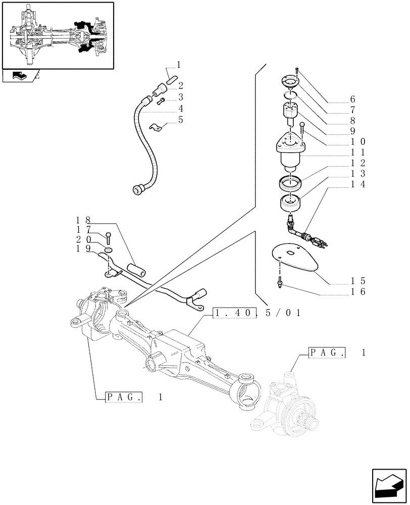 Схема запчастей Case IH PUMA 140 - (1.40. 5/02[02]) - (CL.4) SUSPENDED FRONT AXLE W/MULTI-PLATE DIFF. LOCK, ST. SENSOR AND BRAKES - SENSOR (VAR.330430) (04) - FRONT AXLE & STEERING