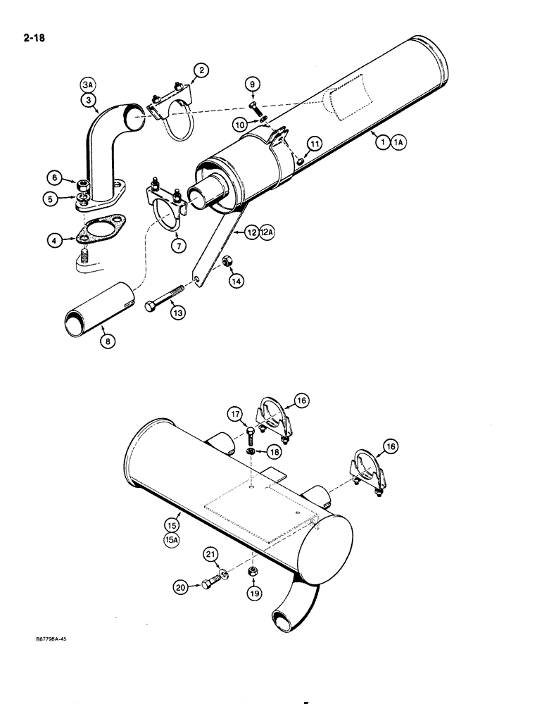 Схема запчастей Case IH 1818 - (2-018) - MUFFLER AND EXHAUST SYSTEM (02) - ENGINE