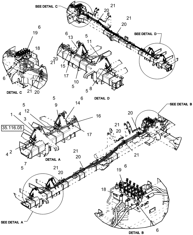 Схема запчастей Case IH 1250 - (35.580.02[02]) - HYDRAULICS - WING WHEEL - 16 ROW ASN Y9S007001 (35) - HYDRAULIC SYSTEMS