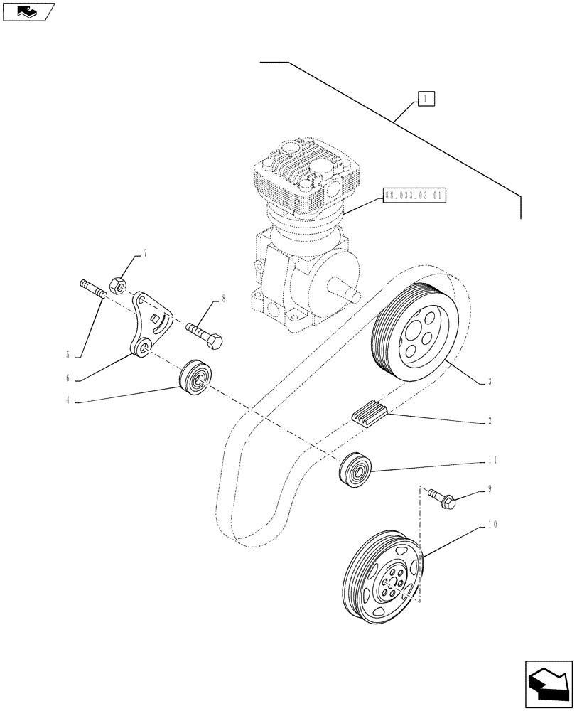 Схема запчастей Case IH PUMA 160 - (88.033.03[02]) - DIA KIT, PNEUMATIC TRAILER BRAKE ITALY - PULLEYS AND BELT (88) - ACCESSORIES