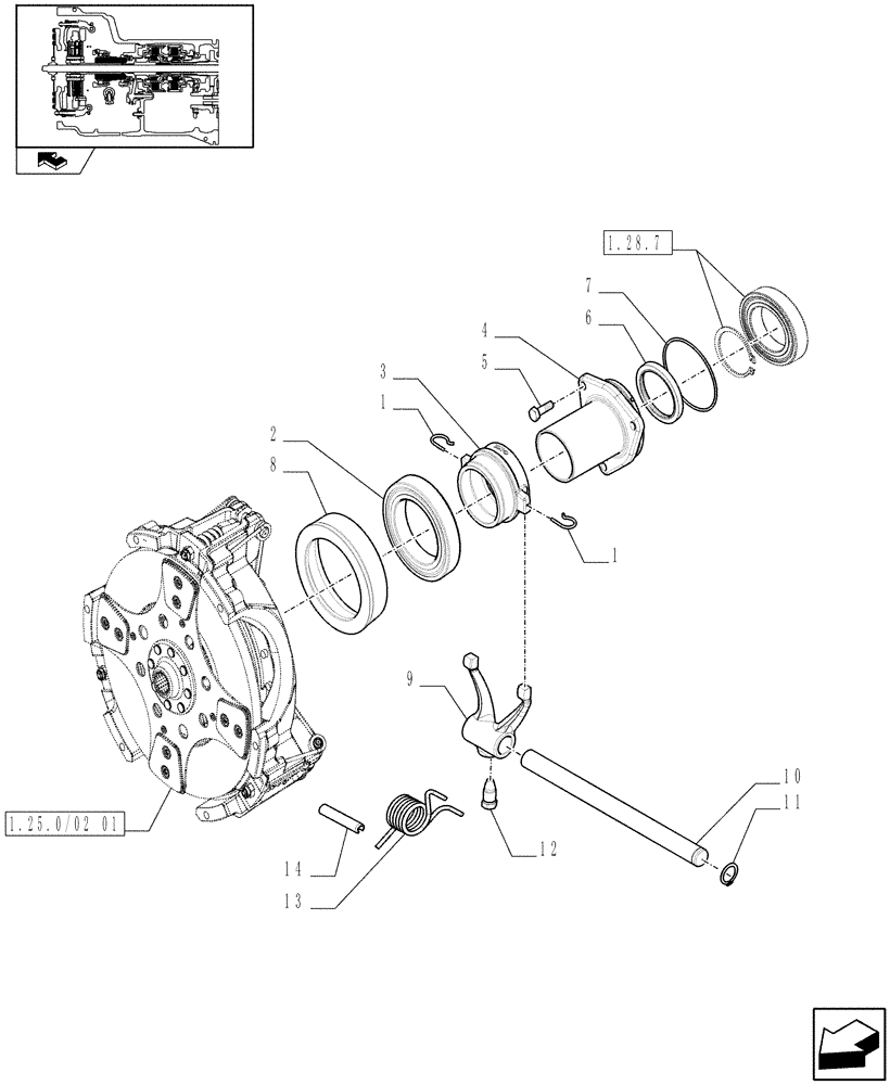 Схема запчастей Case IH FARMALL 80 - (1.26.2/01) - POWER SHUTTLE E SERVO PTO FOR DIFF. LOCK - PTO CLUTCH CONTROLSAND LEVER LINK (VAR.330120-331120) (03) - TRANSMISSION