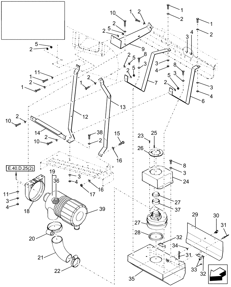 Схема запчастей Case IH AFX8010 - (E.40.D.25[1]) - FILTRATION, CAB AIR INTAKE - PRIOR TO PIN HAJ105201 E - Body and Structure