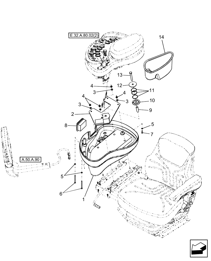 Схема запчастей Case IH AFX8010 - (E.32.A.80.02[1]) - CONSOLE, R.H. E - Body and Structure