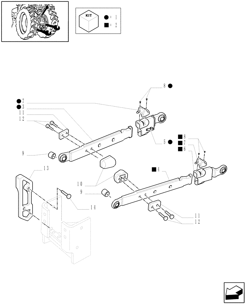 Схема запчастей Case IH MXM190 - (1.89.6/04[01A]) - (VAR.881) IMPLEMENT CARRIER (TELESCOPIC ARMS) 2/3 CAT. AND ANTI-SHACKE PLATES - D5302 (09) - IMPLEMENT LIFT