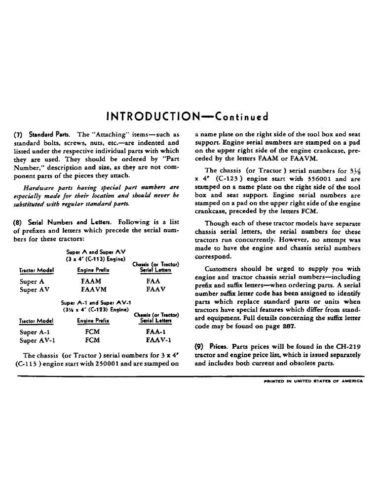 Схема запчастей Case IH SUPER AV - (002) - INTRODUCTION-CONTINUED (00) - GENERAL