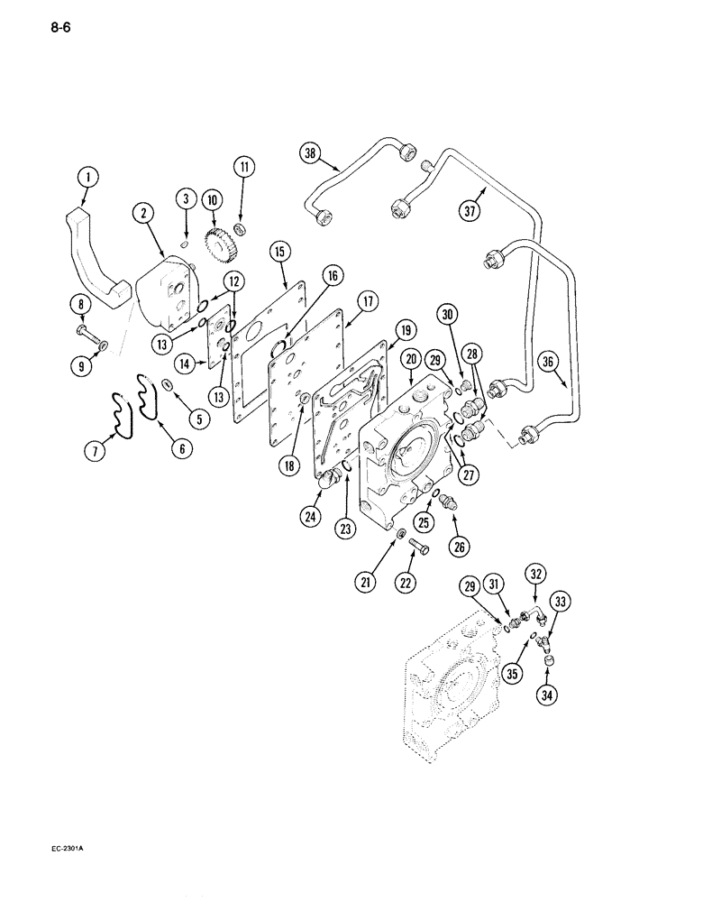 Схема запчастей Case IH 995 - (8-06) - HYDRAULIC POWER SUPPLY, MULTIPLE CONTROL VALVE AND TUBES, WITHOUT CAB (08) - HYDRAULICS