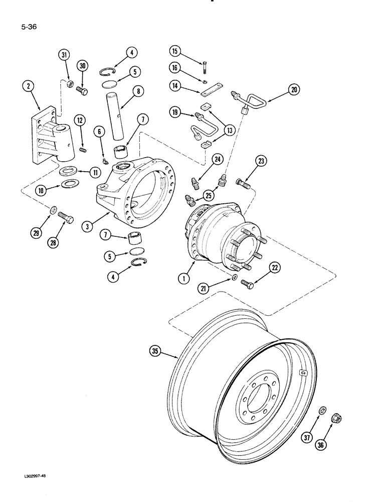 Схема запчастей Case IH 1620 - (5-36) - WHEEL MOTOR AND KING PIN, POWER GUIDE AXLE (04) - STEERING