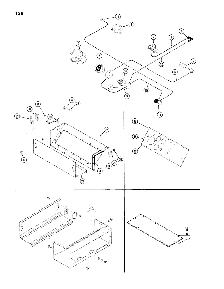 Схема запчастей Case IH 336BDT - (128) - INSTRUMENTS, COMPARTMENT AND PANEL, STANDARD GAUGES, B OR C, D OR E, F 