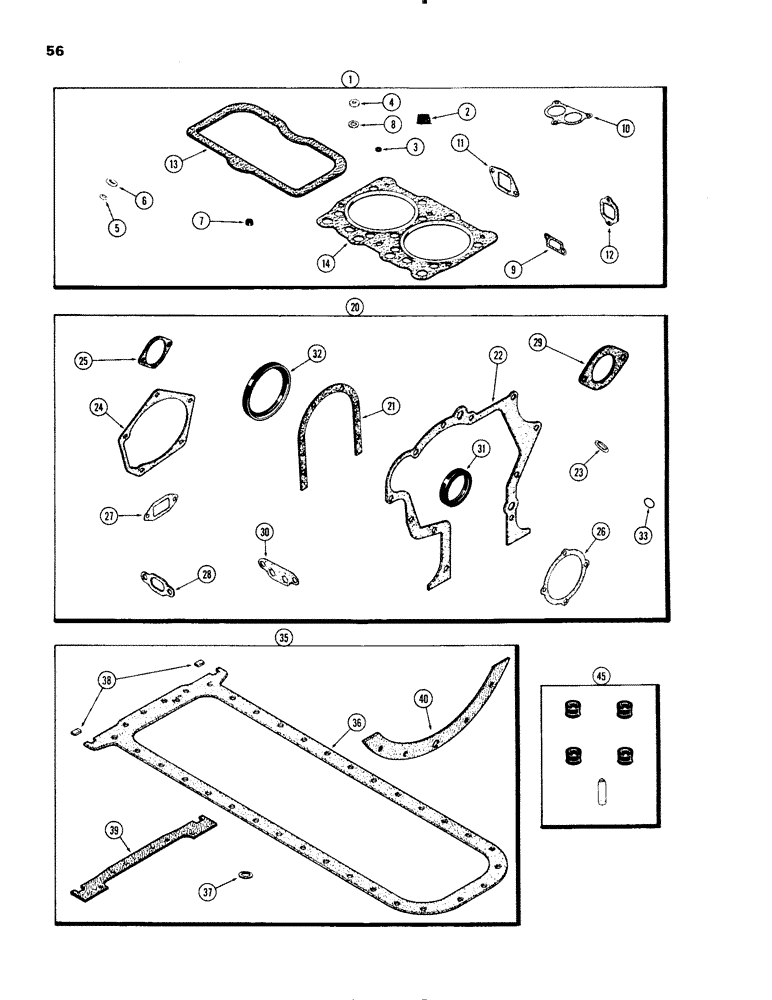 Схема запчастей Case IH 1270 - (056) - ENGINE GASKET KITS, (451BDT) DIESEL ENGINE (02) - ENGINE