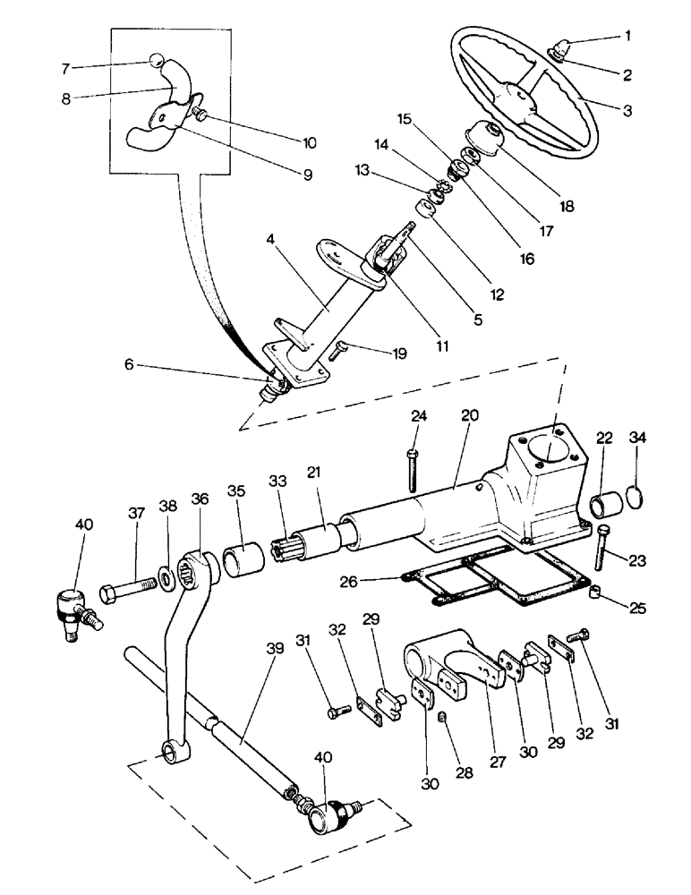 Схема запчастей Case IH 996 - (H04-1) - STEERING AND FRONT AXLE, STEERING BOX AND COLUMN - MANUAL STEERING, 990, 995, 996, 990G, 995G, 996G Steering & Front Axle