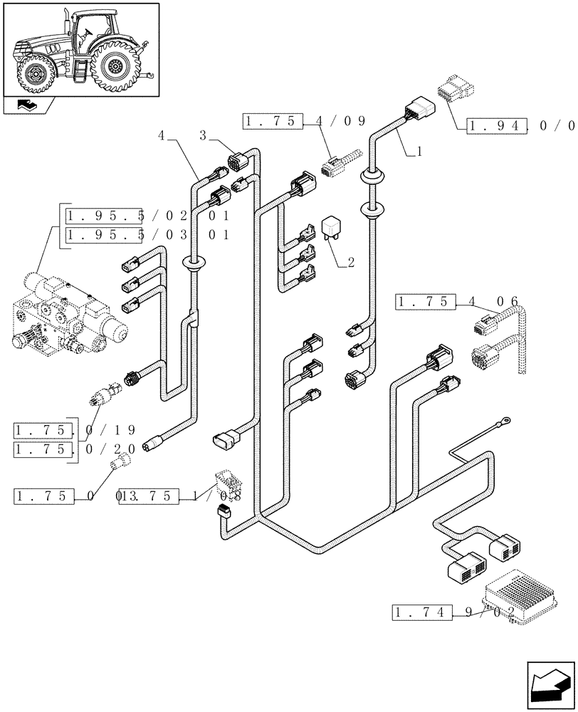 Схема запчастей Case IH PUMA 155 - (1.75.4/11) - AUTO GUIDANCE SYSTEM READY - CABLES (VAR.330077-331077) (06) - ELECTRICAL SYSTEMS