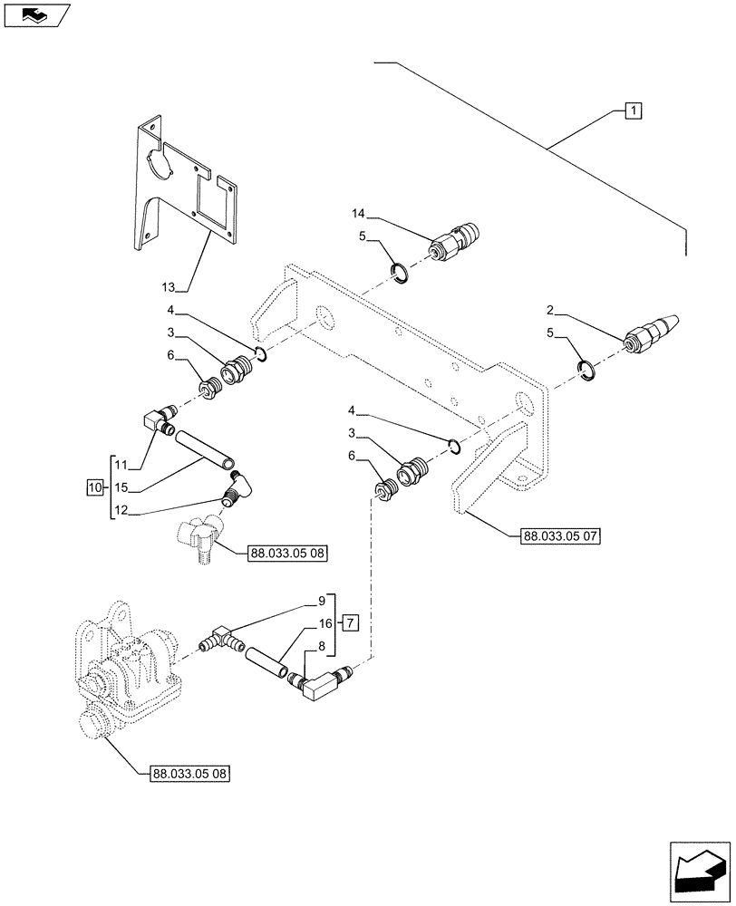 Схема запчастей Case IH PUMA 170 - (88.033.05[06]) - DIA KIT - PNEUMATIC TRAILER BRAKE (UK) - QUICK HITCH AND PIPES (88) - ACCESSORIES