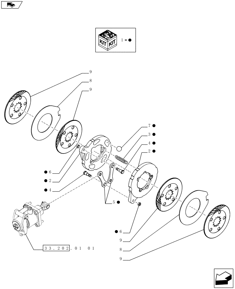 Схема запчастей Case IH FARMALL 75C - (33.202.01[03]) - TRANSMISSION BRAKE - BRAKE CALIPER AND DISCS (33) - BRAKES & CONTROLS