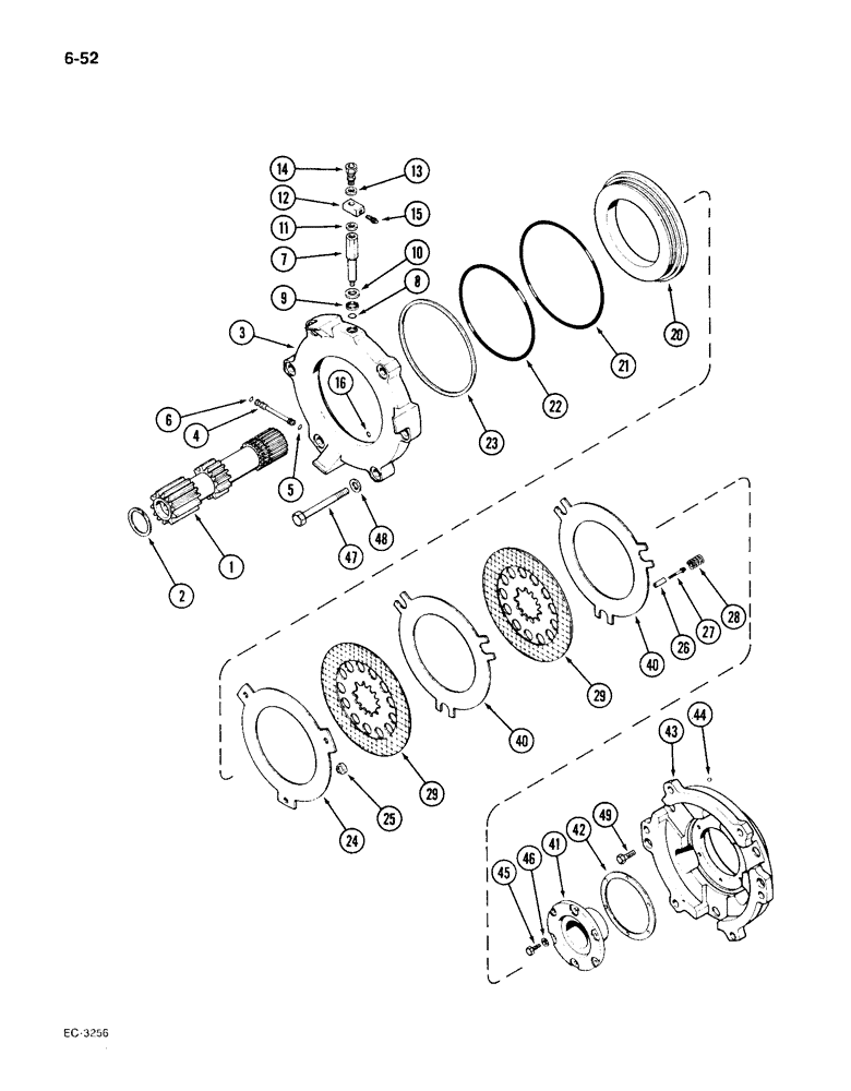 Схема запчастей Case IH 1896 - (6-52) - DIFFERENTIAL ASSEMBLY, SHAFT AND BRAKE, PRIOR TO TRANSMISSION SERIAL NUMBER 16265423 (06) - POWER TRAIN