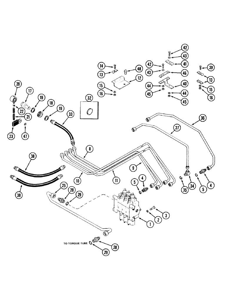 Схема запчастей Case IH 2594 - (8-034) - REMOTE TUBES AND COUPLINGS, THREE CIRCUIT REMOTE (08) - HYDRAULICS