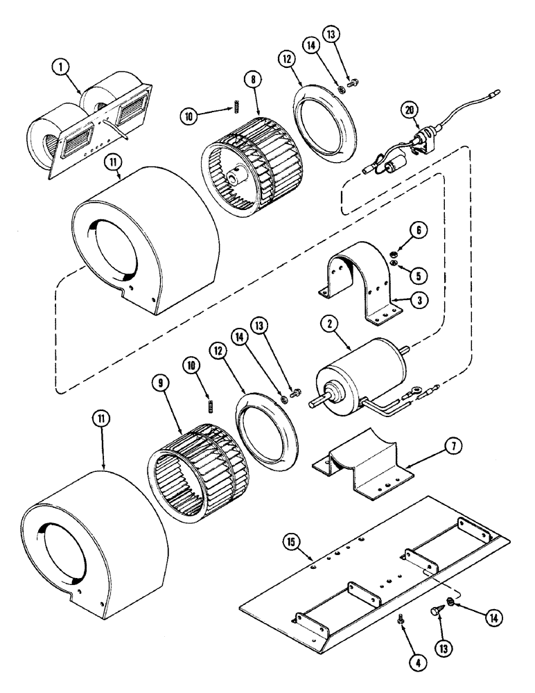 Схема запчастей Case IH 2090 - (9-586) - CAB, BLOWER ASSEMBLY, PRIOR TO CAB SERIAL NUMBER 12047878 (09) - CHASSIS/ATTACHMENTS