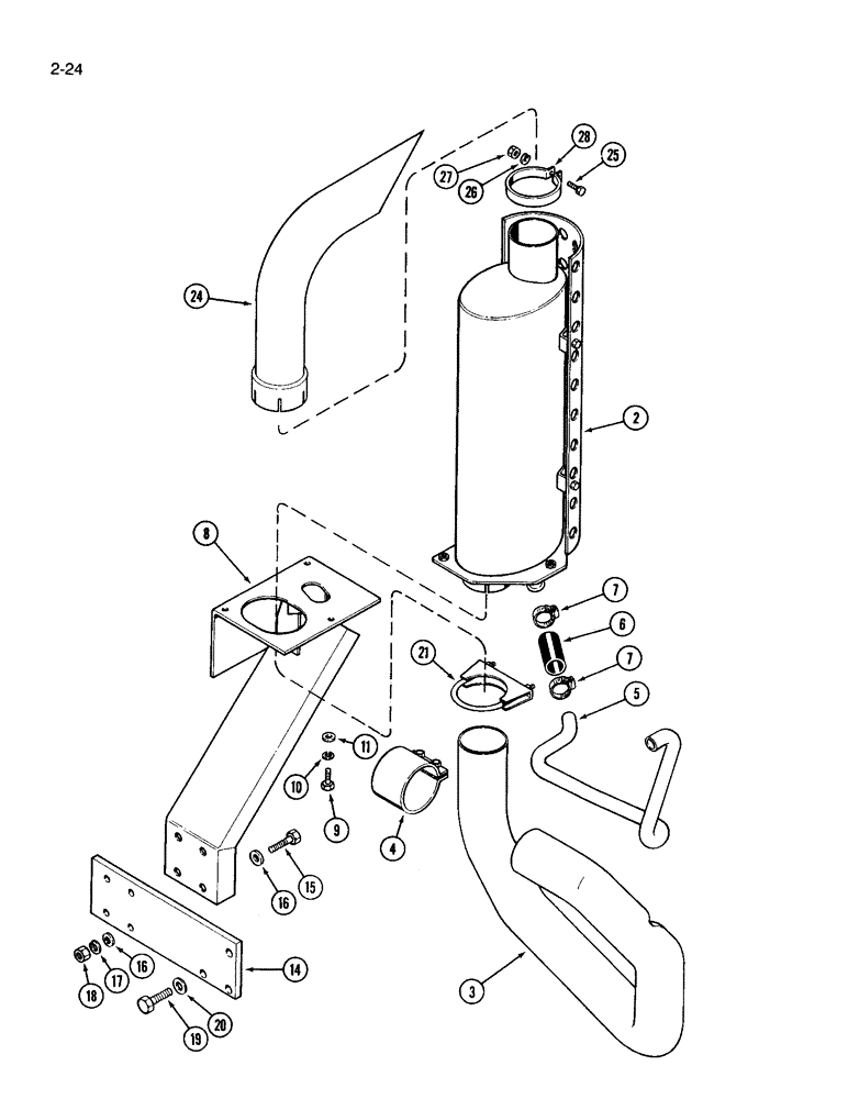 Схема запчастей Case IH 3594 - (2-024) - EXHAUST SYSTEM, USED ON TRACTOR EQUIPPED WITH LOADER (02) - ENGINE