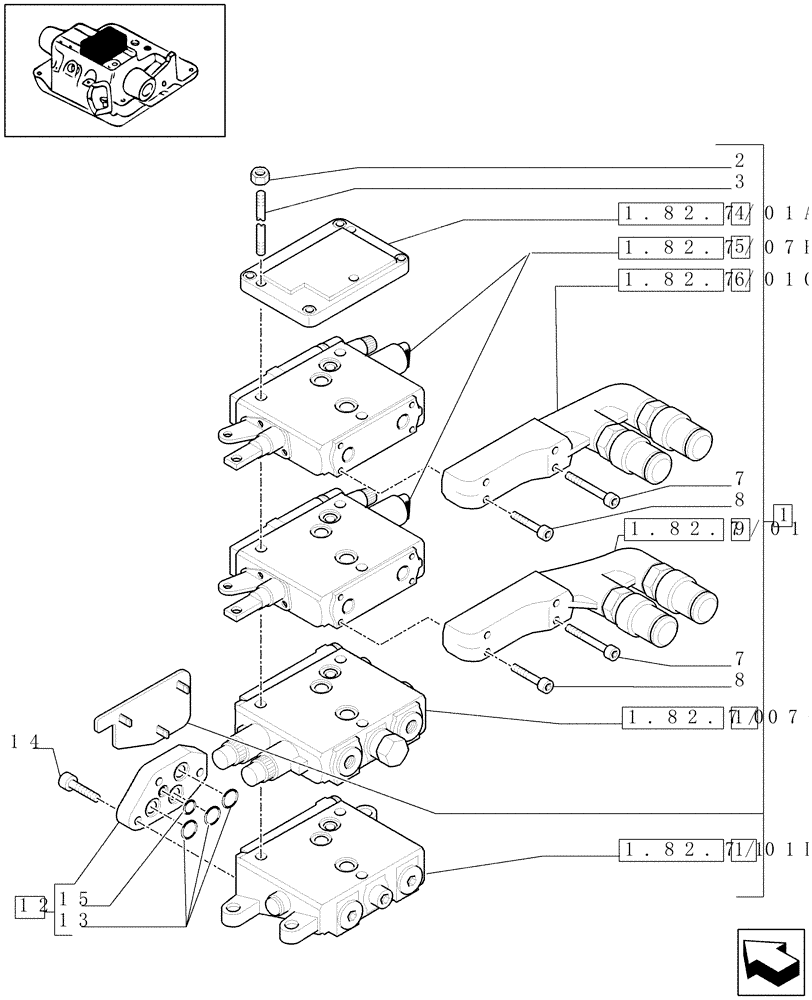 Схема запчастей Case IH MAXXUM 100 - (1.82.7/07A) - 2 REMOTES FOR FIXED DISPLACEMENT PUMP AND EDC AND RELEVANT PARTS (VAR.330849) (07) - HYDRAULIC SYSTEM